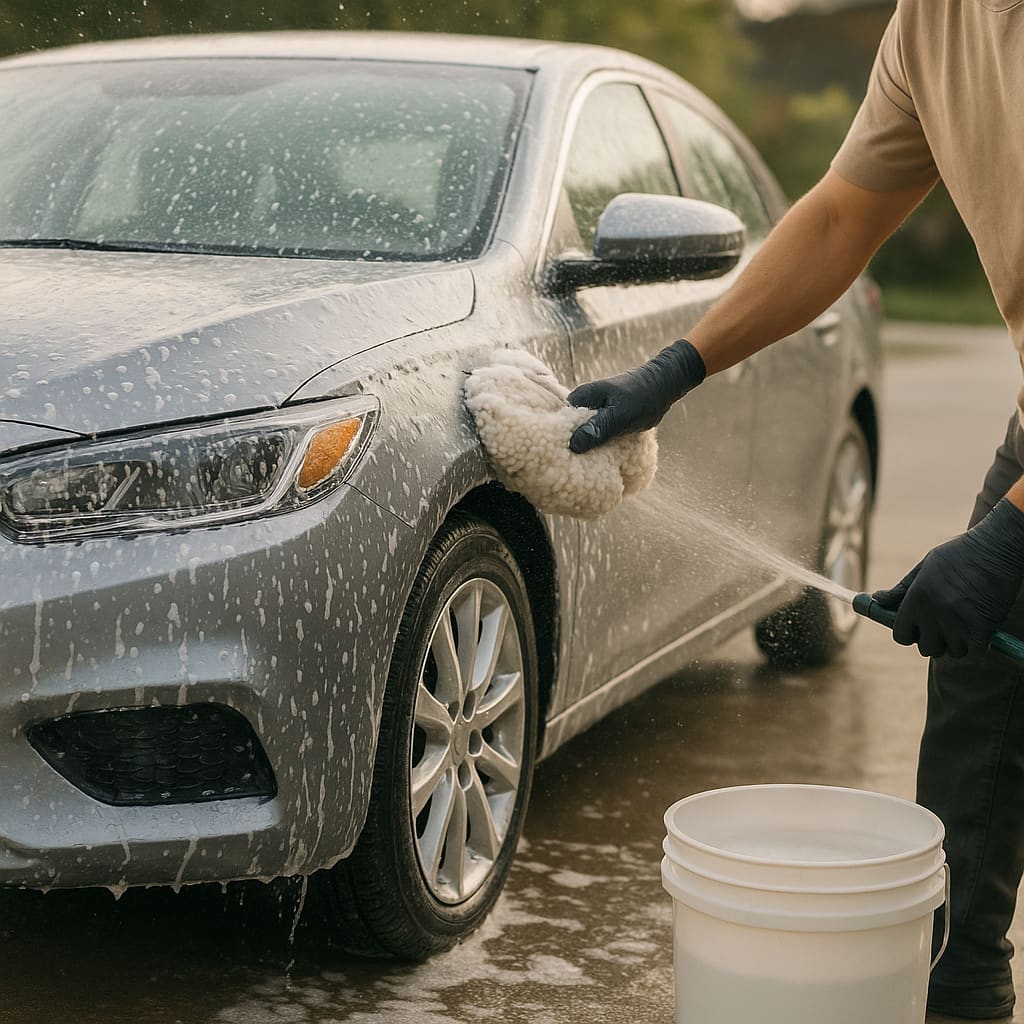 Professionelle Handwäsche eines Fahrzeugs